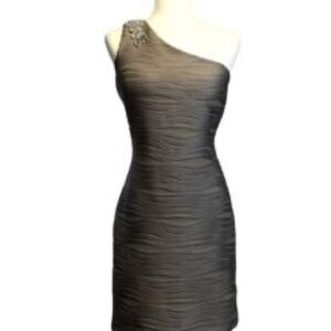 Night Way Collections Slate Embellished One-Shoulder Dress